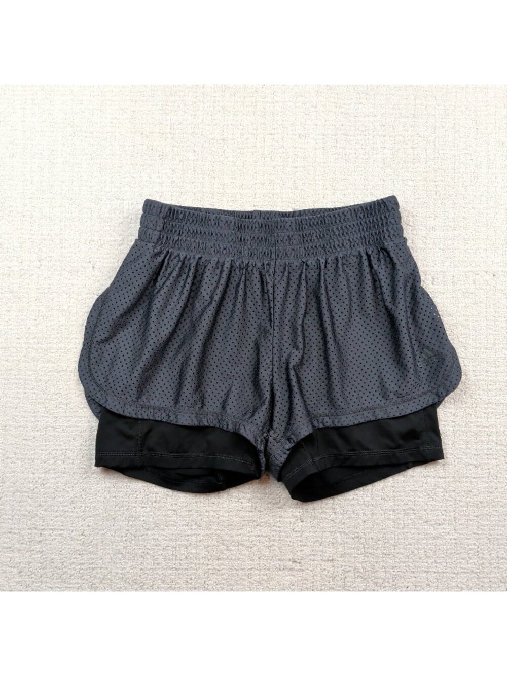 Y2K Adidas 2 in 1 Mesh Running Shorts Wom Sz L Gray Teal 3-Stripes Performance